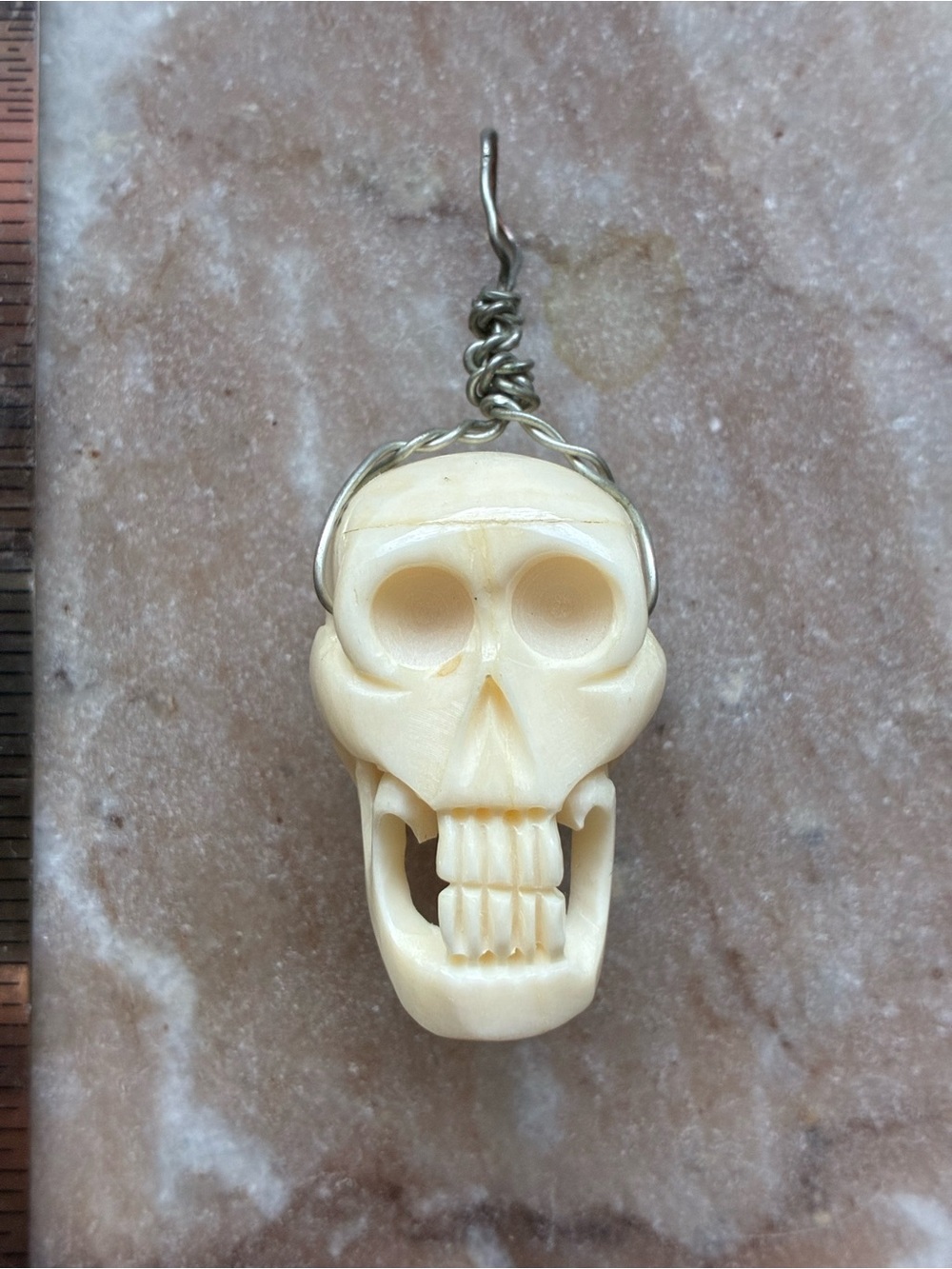 Skull Pendant Necklace with Wire-Wrapped bale